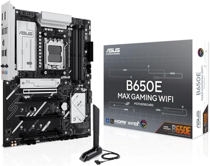 Picture of ASUS B650E MAX GAMING WIFI – AMD ATX Motherboard (DDR5, PCIe 5.0, Wi-Fi 6E, 3x M.2, Aura Sync)