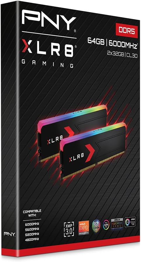 Picture of PNY XLR8 Gaming EPIC‑X RGB™ 64GB (2x32GB) DDR5 6000MHz CL30 Desktop Memory Kit