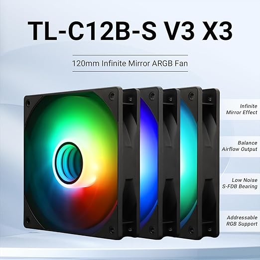 Picture of Thermalright TL-C12B-S V3 x3 Pack 120mm ARGB Case Fans – Black