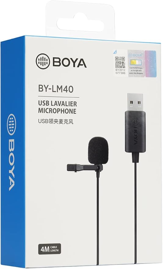 Picture of BOYA BY‑LM40 USB Lavalier Microphone – Omnidirectional USB‑A Clip‑On Mic with 4 m Cable for Computer Recording