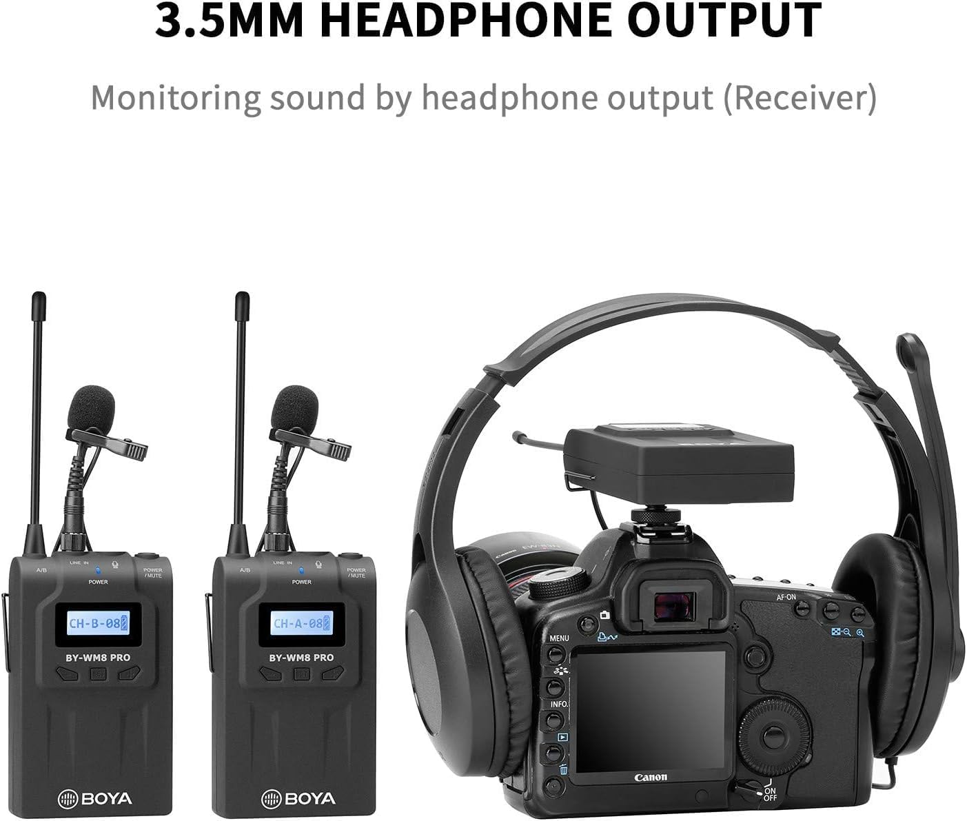 Picture of Boya BY-WM8 Pro-K2 Dual-Channel UHF Wireless Microphone System (2 Transmitters + 1 Receiver)
