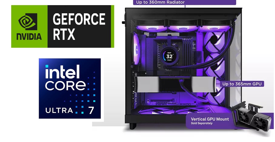 Picture of بي سي قمينق تجميع جهاز كمبيوتر للألعاب حاسوب ألعاب Gaming PC Ultra 7 معالج CPU لوحة NZXT N7 Z890 كرت RTX 5070 ذاكرة 32 جيجابايت DDR5 تخزين 1 تيرابايت NVME تبريد NZXT Kraken Core 360 مزود طاقة 750 واط إصدار أسود Windows 11 Pro مدعوم من NZXT