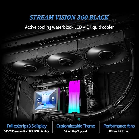 صورة لـ  مبرد سائل للمعالج Thermalright Stream Vision 360 Black LCD AIO