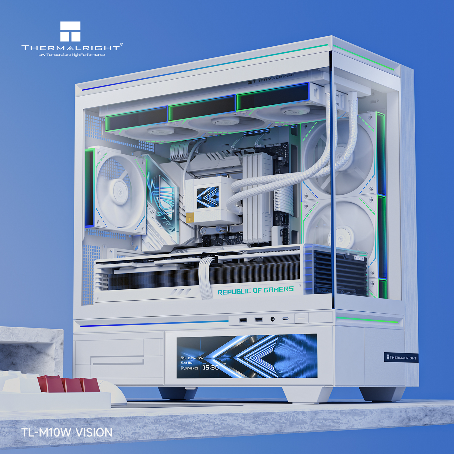 Picture of Thermalright TL-M10W Vision Micro-ATX Gaming Case – White with 9.16″ LCD Display