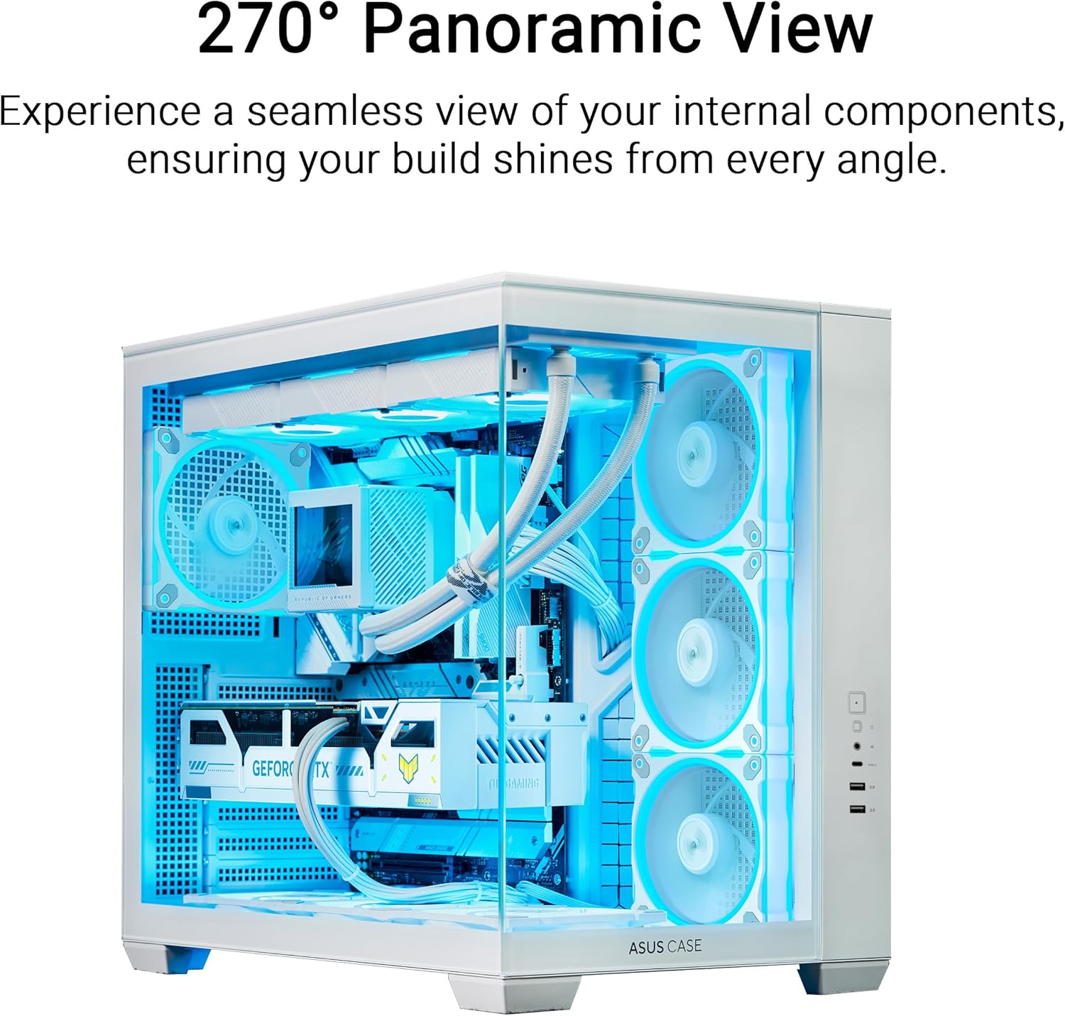 Picture of ASUS A32 PLUS Mid-Tower ATX White Case – Panoramic Tempered Glass, 4x ARGB Fans, USB 3.2 Gen 2×2 Type-C