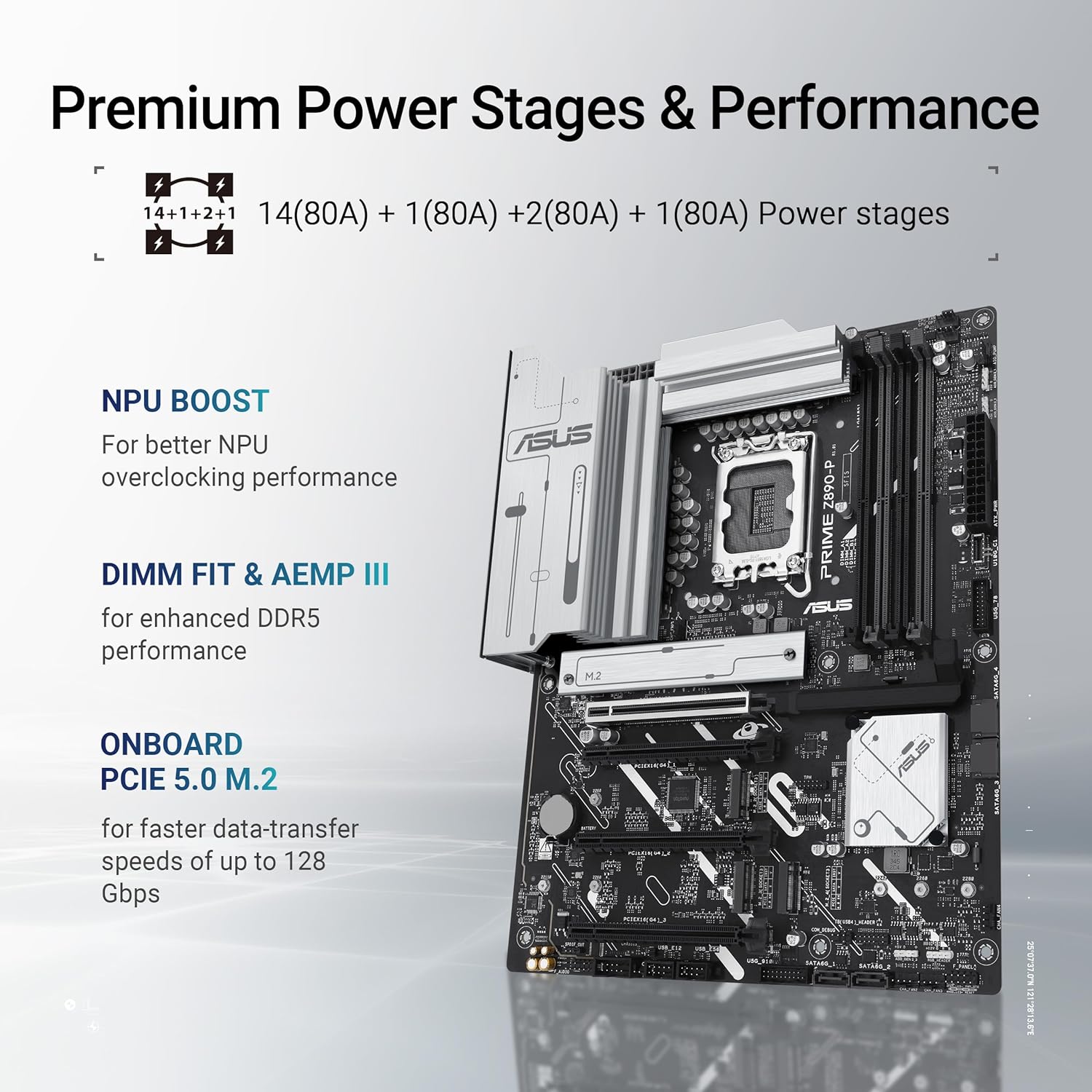 Picture of ASUS PRIME Z890-P ATX Motherboard – DDR5, PCIe 5.0, USB 20Gbps, 4 x M.2 Slots