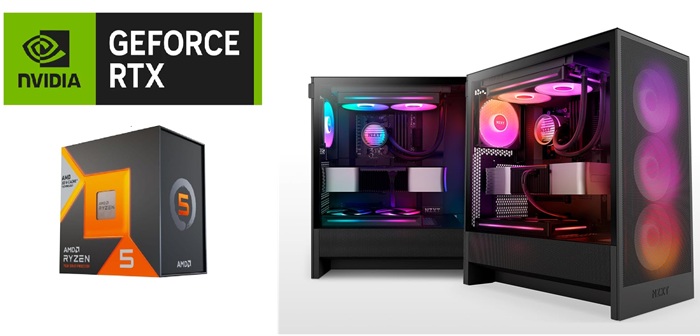 Picture of Gaming PC Ryzen 5 7500X3D AM5 CPU NZXT N7 B850 Black MOBO RTX 5070 12GB VGA 16GB DDR5 RAM 1TB NVMe Gen4 SSD NZXT Kraken Core 240 H5 Flow 750W PSU Windows 11 Pro Black Build Powered by NZXT