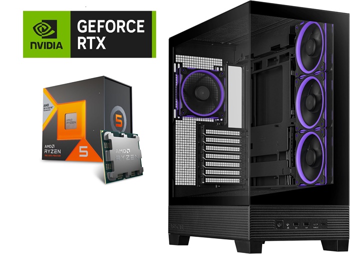Picture of Gaming PC Ryzen 5 7500X3D CPU ASUS B650E MAX MOBO RTX 5060 VGA 16GB DDR5 5600MTS 1TB NVMe Gen4 TR 240 Liquid Cooler ASUS A31 Case Windows 11 Pro Black Build 600W PSU