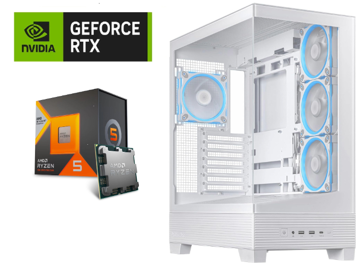 Picture of Gaming PC Ryzen 5 7500X3D CPU ASUS B650E MAX MOBO RTX 5060 VGA 16GB DDR5 5600MTS 1TB NVMe Gen4 TR 240 Liquid Cooler ASUS A31 Case Windows 11 Pro White Build 600W PSU