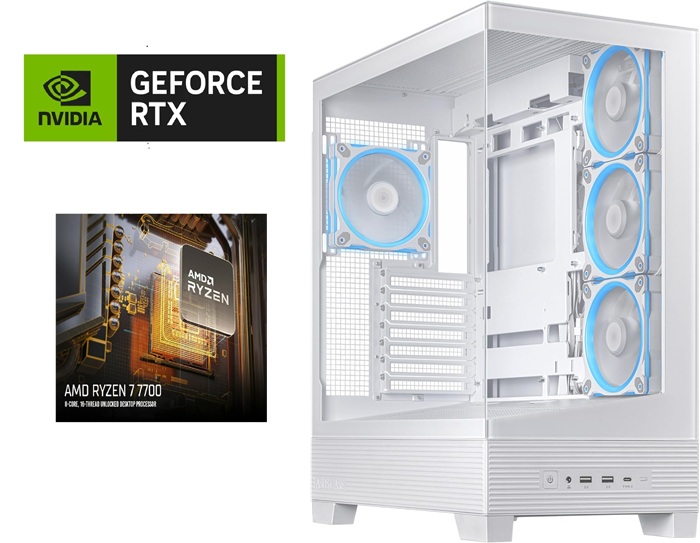 Picture of Gaming PC Ryzen 7 7700 CPU ASUS B650E MOBO RTX 5070 12GB VGA 16GB DDR5 5600MTS 1TB NVMe Gen4 TR 240 LCD Liquid Cooler ASUS A31 Case Windows 11 Pro White Build 750W PSU