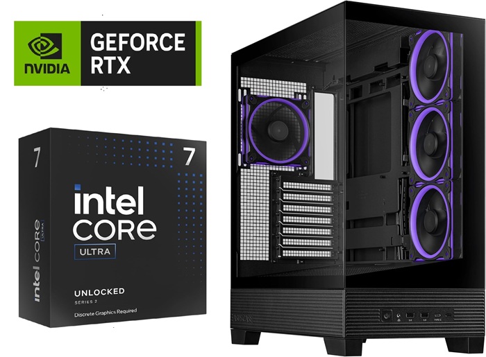 Picture of Gaming PC Intel Ultra 7 CPU ASUS B860 MOBO RTX 5070 12GB VGA 16GB DDR5 5600MTS 1TB NVMe Gen4 TR 240 LCD Liquid Cooler ASUS A31 Case Windows 11 Pro Black Build 750W PSU