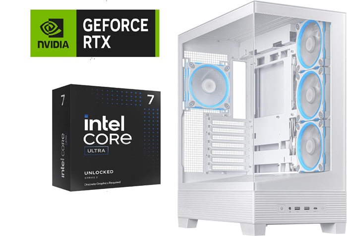 Picture of Gaming PC Intel Ultra 7 CPU ASUS B860 MOBO RTX 5070 12GB VGA 16GB DDR5 5600MTS 1TB NVMe Gen4 TR 240 LCD Liquid Cooler ASUS A31 Case Windows 11 Pro White Build 750W PSU