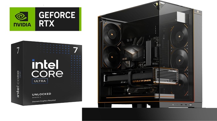 Picture of Gaming PC Intel Ultra 7 CPU ASUS B860M MOBO RTX 5070 12GB VGA 32GB DDR5 5600MTS 1TB NVMe Gen4 TR 360 LCD Liquid Cooler A70 ARGB Case TR M12 Fans Windows 11 Pro Black Build 650W PSU