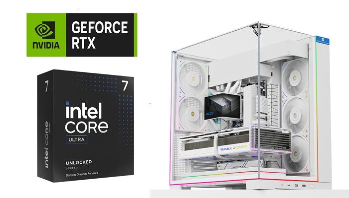 Picture of Gaming PC Intel Ultra 7 CPU ASUS B860M MOBO RTX 5070 12GB VGA 32GB DDR5 5600MTS 1TB NVMe Gen4 TR 360 LCD Liquid Cooler A70 ARGB White Case TR M12 Fans Windows 11 Pro White Build 650W PSU