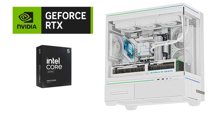Picture of White Gaming PC Intel Ultra 5 CPU ASUS B860 MOBO RTX 5060 8GB VGA 16GB DDR5 5600MTS 1TB NVMe Gen4 TR 240 Liquid Cooler White TL M10 Case White TL M12 Fans Windows 11 Pro 650W PSU