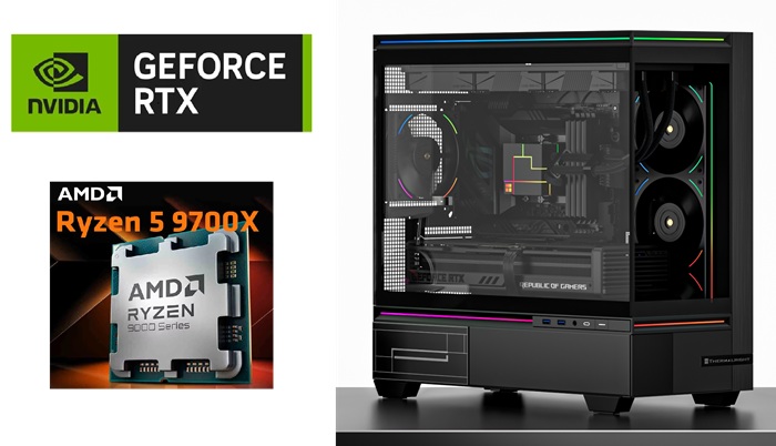 Picture of Gaming PC AMD Ryzen 5 9700 CPU ASUS A620M MOBO RTX 5070 12GB VGA 32GB DDR5 5600MTS 1TB NVMe Gen4 TR 240 Liquid Cooler TL M10 Black Case TL M12 Fans Windows 11 Pro 750W PSU