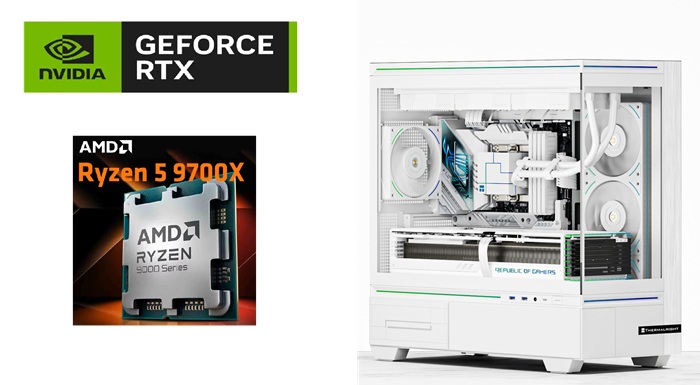 Picture of Gaming PC AMD Ryzen 5 9700 CPU ASUS A620M MOBO RTX 5070 12GB VGA 32GB DDR5 5600MTS 1TB NVMe Gen4 TR 240 Liquid Cooler TL M10 White Case TL M12 Fans Windows 11 Pro 750W PSU