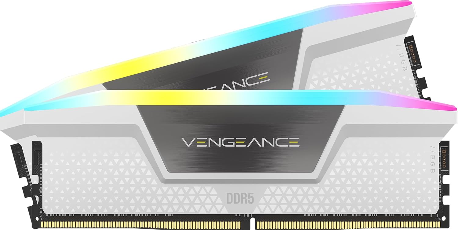 Picture of ذاكرة CORSAIR VENGEANCE RGB DDR5 بسعة 32 جيجابايت (2×16 جيجابايت) وتردد 6400 ميجاهرتز CL36 - أبيض