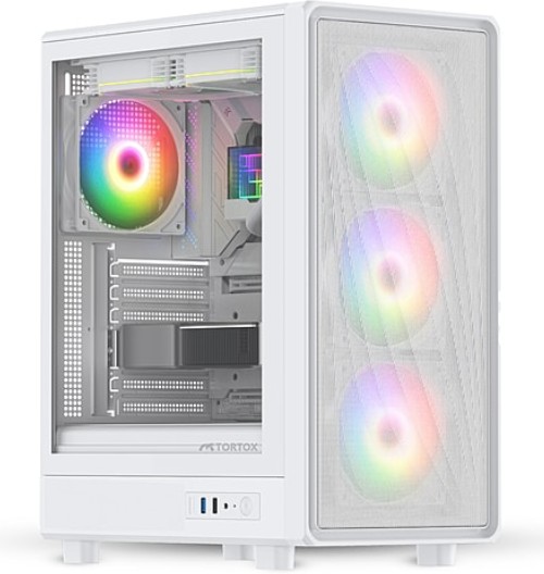 Picture of Tortox Nimbus Mesh Tempered Glass ATX/M-ATX/ITX Gaming PC Case with Pre-Installed 4 * 120MM ARGB Fans White