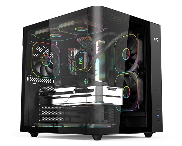 Picture of Tortox Curvo Mini Curved Tempered Glass ATX/M-ATX/ITX Gaming PC Case with 6 ARGB Case Fans Black