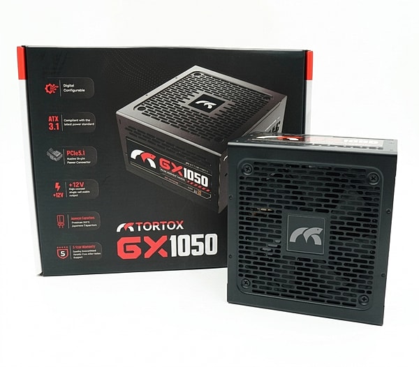 Picture of Tortox GX1050 1050W 80+ Gold Fully Modular PCIe 5.1 Gaming Power Supply with Japanese 105C Capacitors – Black